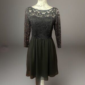 New Look UK 10 Black Lace /Sheer Cocktail Dress Long Sleeves
